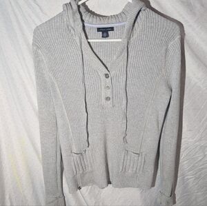 Women Tommy Hilfiger Gray Ribbed V Neck Sweater